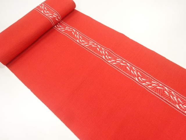 JAPANESE KIMONO / ANTIQUE BOLT FOR HASSUN OBI / WOVEN STRIPE & FISH